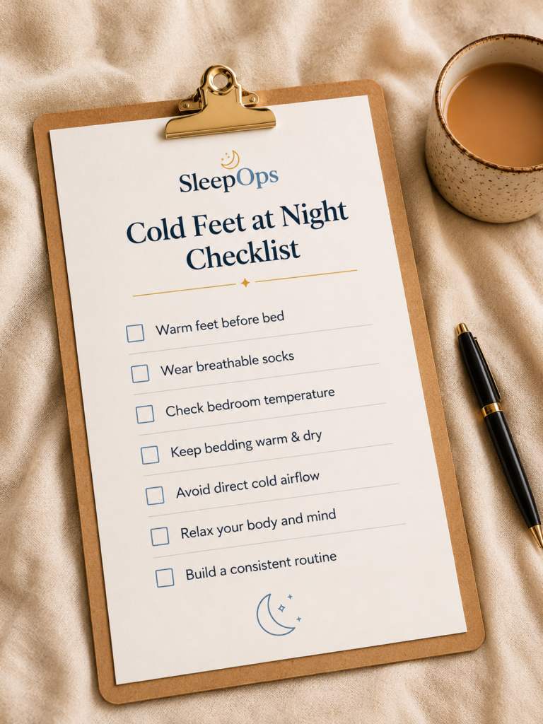 Cold Feet at Night Checklist preview for bedtime warmth and sleep stability.